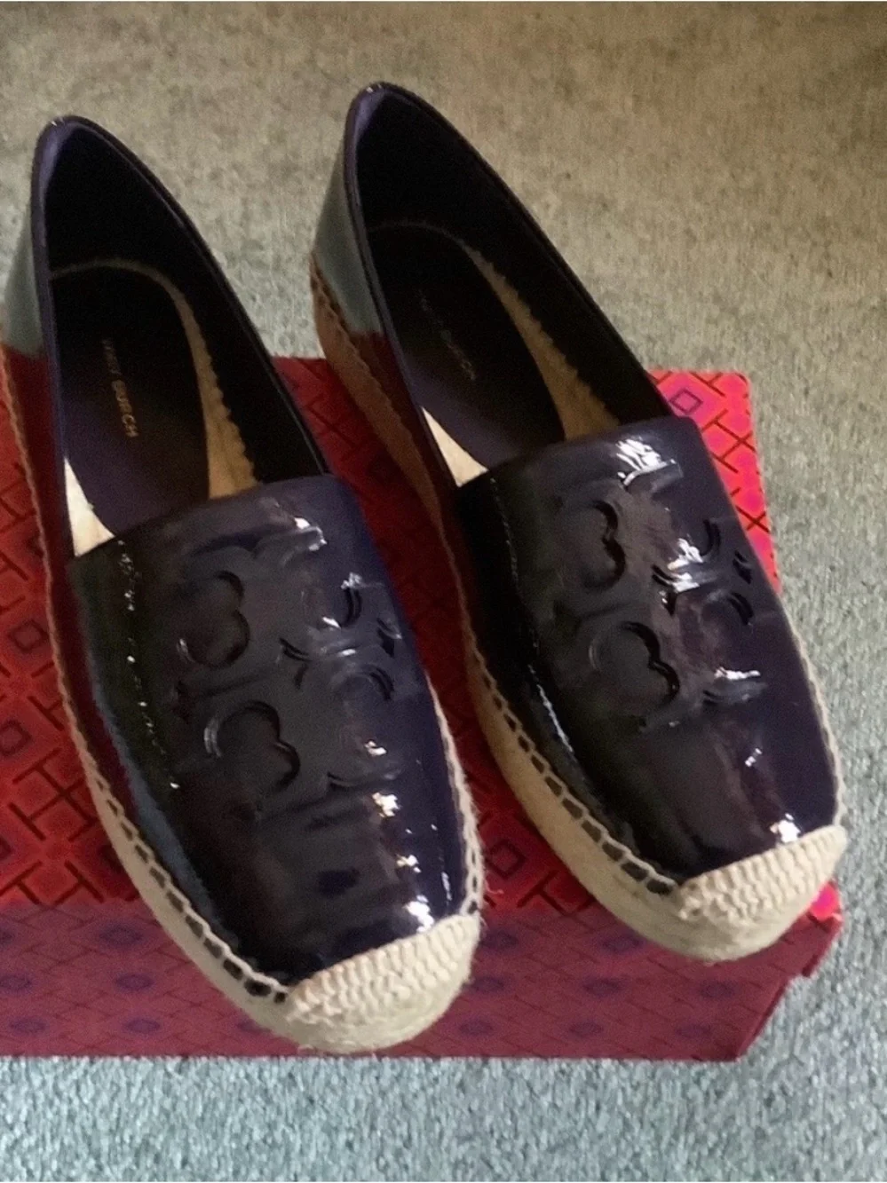 Sz 9 Tory Burch Purple Patent Leather Ines Espadrille Flats